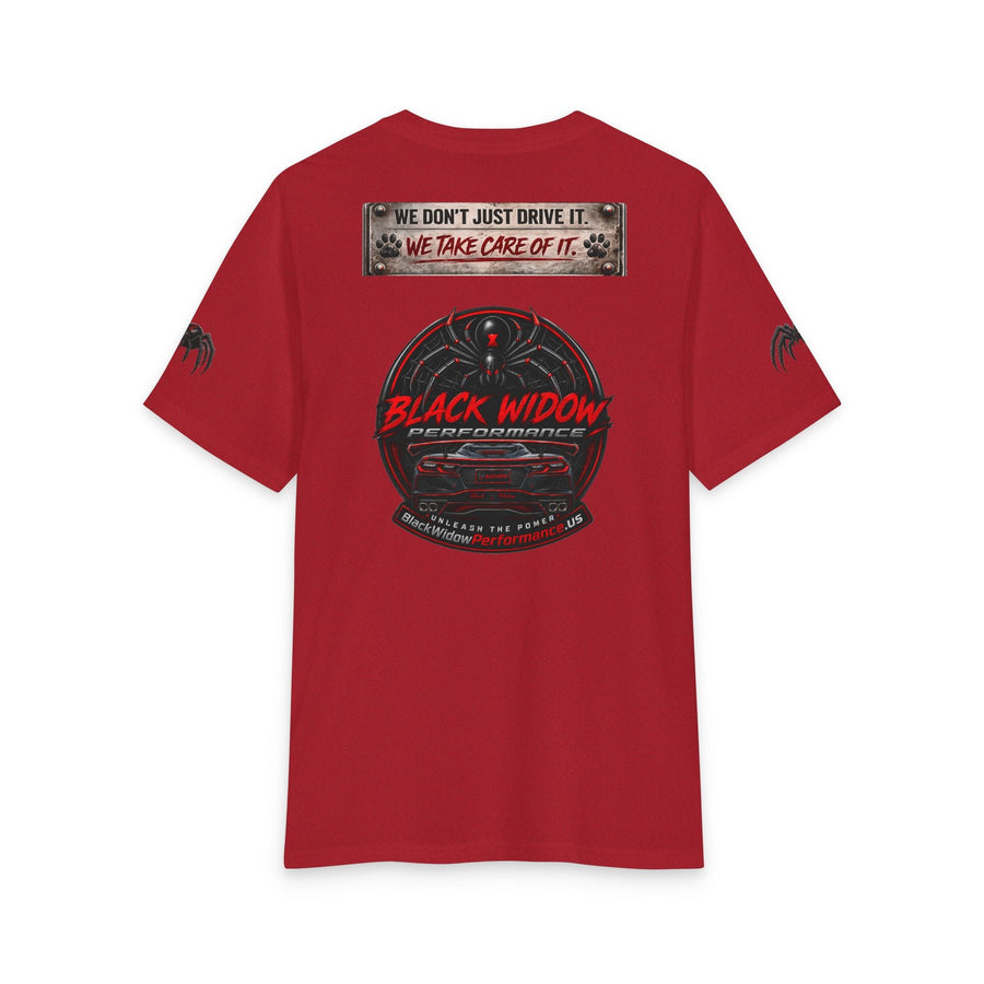 Black Widow Corvette Tee with American flag silhouette on black fabric