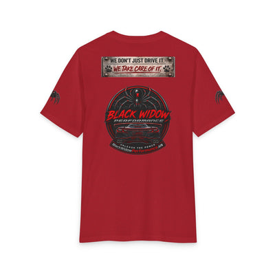 Black Widow Corvette Tee with American flag silhouette on black fabric