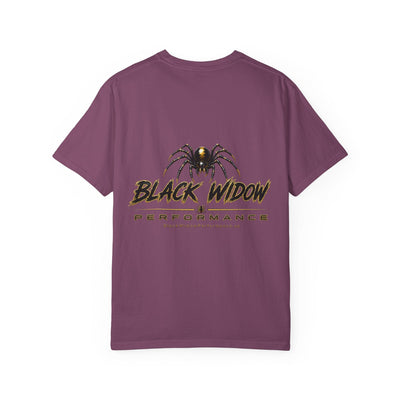 Black Venom in Motion Corvette C8 T-shirt with spider and Black Widow Performance car graphic