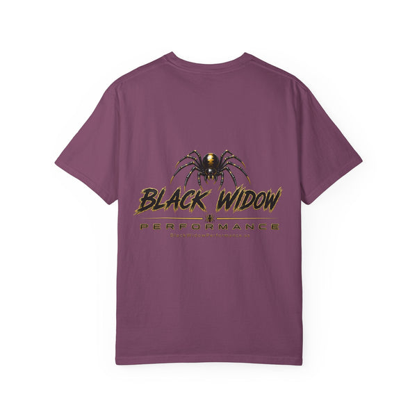 Black Venom in Motion Corvette C8 T-shirt with spider and Black Widow Performance car graphic