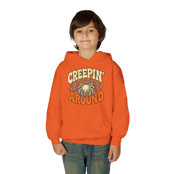 Youth Hoodie – "Creepin' Around" Halloween Spider Skull Design