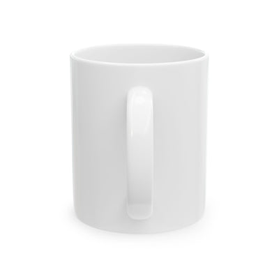 White ceramic mug with C-handle, available in 11oz and 15oz, customizable with vivid designs, microwave and dishwasher safe, BPA and lead-free.