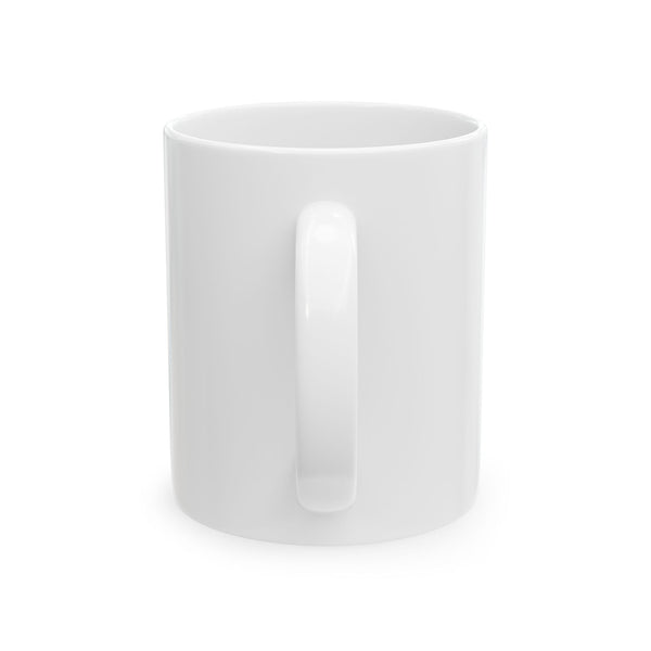 White ceramic mug with C-handle, available in 11oz and 15oz, customizable with vivid designs, microwave and dishwasher safe, BPA and lead-free.