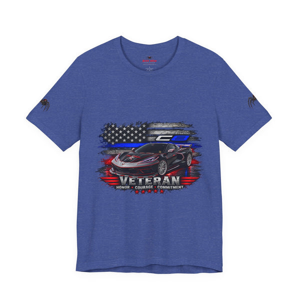 Black Veteran Corvette C8 Tee with Black Widow Performance Graphic on breathable cotton fabric