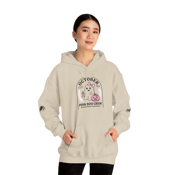 Halloween Ghost Hoodie — "October Pink Boo Crew" Graphic Pullover
