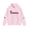 Cozy Veteran ’Merica Car Flag Hoodie with patriotic Corvette and distressed flag design, kangaroo pocket, and adjustable hood