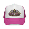 Black Widow Performance Trucker Hat — Retro Skull & Arachnid Mesh Cap