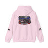 Veteran ’Merica Car Flag Hoodie with patriotic Corvette and distressed flag design on soft midweight fabric
