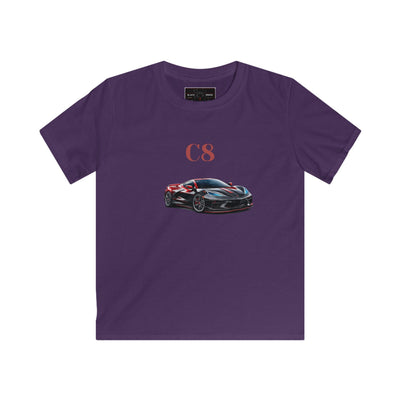 Kids C8 Corvette black widow tee with sports car motif for kids