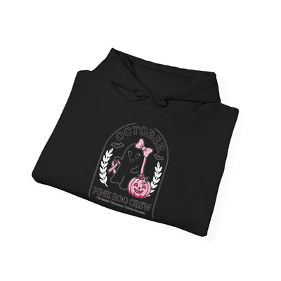 Halloween Ghost Hoodie — "October Pink Boo Crew" Graphic Pullover