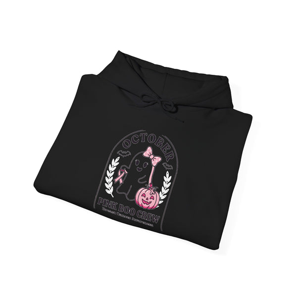Halloween Ghost Hoodie — "October Pink Boo Crew" Graphic Pullover