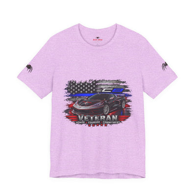 Black Veteran Corvette C8 Tee with Black Widow Performance graphic on a black cotton t-shirt