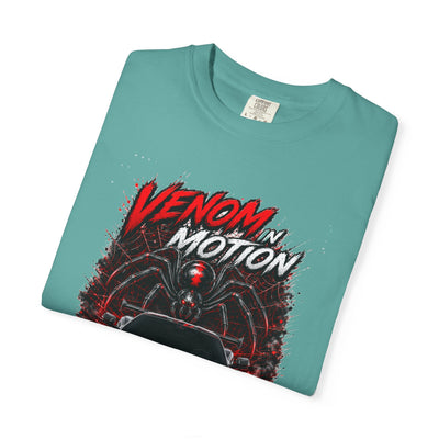 Venom in Motion Corvette C8 T-Shirt with black widow graphic and bold racing design