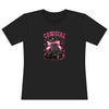 Women's fitted pink cowgirl graphic tee with cowboy boot and hat design