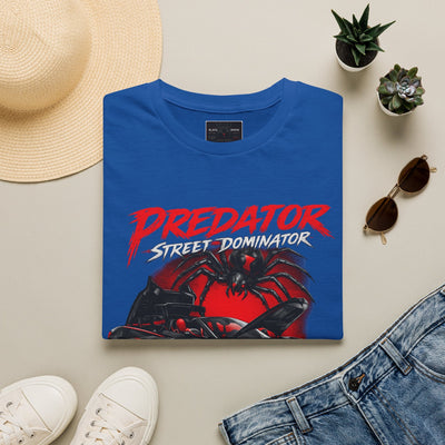 Black Widow Corvette C8 graphic on black crew neck t-shirt with street predator design