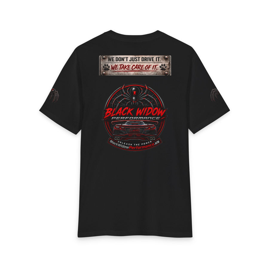 Black Widow Corvette Tee featuring American flag silhouette on black fabric