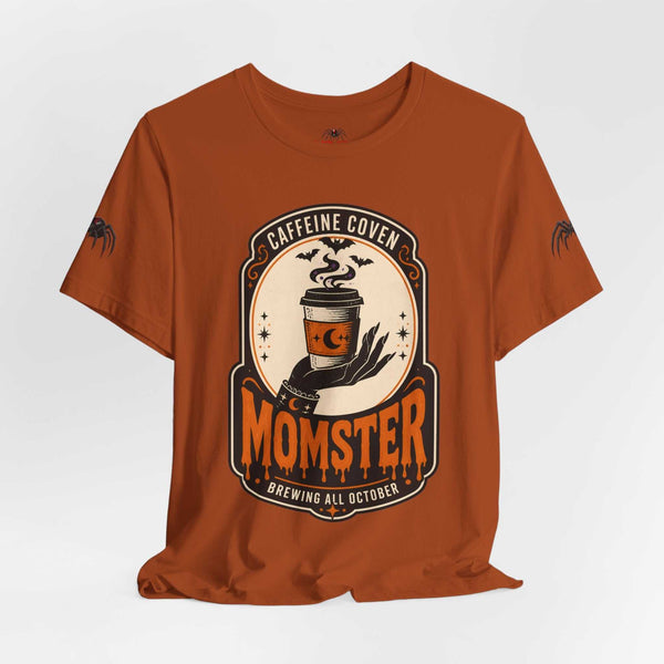Momster Caffeine Coven Tee | Halloween Mom shirt, spooky pumpkin coffee design