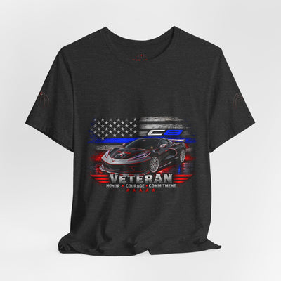 Black Veteran Corvette C8 Tee with Black Widow Performance graphic on front