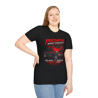 Black Widow Corvette C8 T-shirt with predator street design on lightweight cotton tee