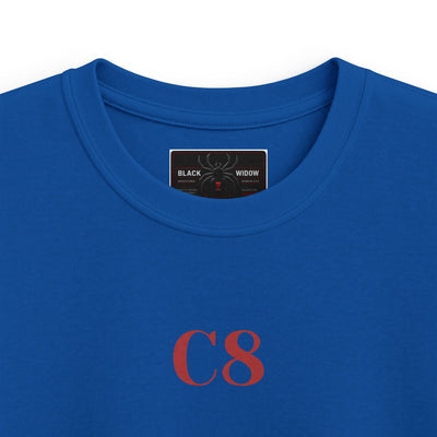 Kids C8 Corvette black kids tee with sporty car design and smooth fabric
