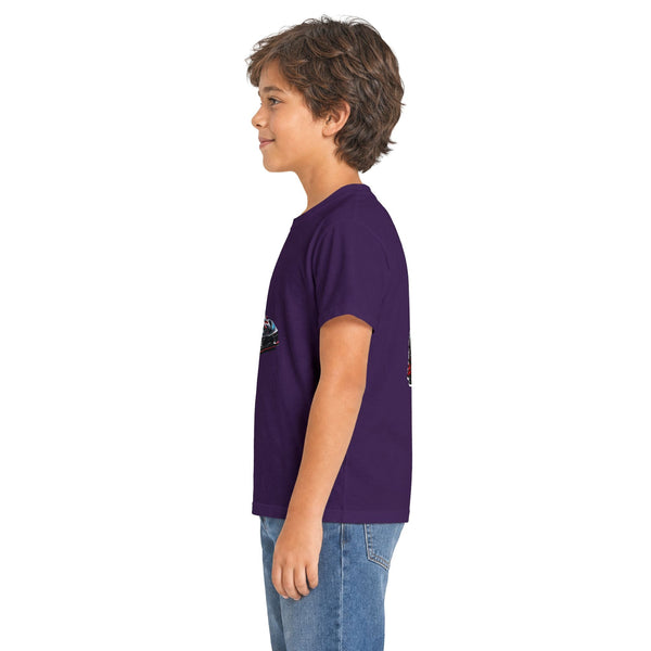 Kids C8 Corvette black lightweight tee with sports car graphic for children