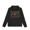 Black Widow Mardi Gras Blackout Nation lightweight water-resistant windbreaker with graphic panels and adjustable features