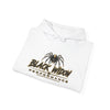 Black Widow Performance Hoodie with racing graphic and spider accents in black cotton-poly blend pullover