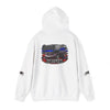 Veteran ’Merica Car Flag Hoodie patriotic Corvette pullover with distressed flag car design and cozy hooded sweatshirt features