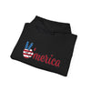 Veteran ’Merica Car Flag Hoodie with patriotic Corvette design and distressed American flag graphics