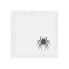 Black widow spider cocktail napkins with red abdomen and web design on white three-ply paper