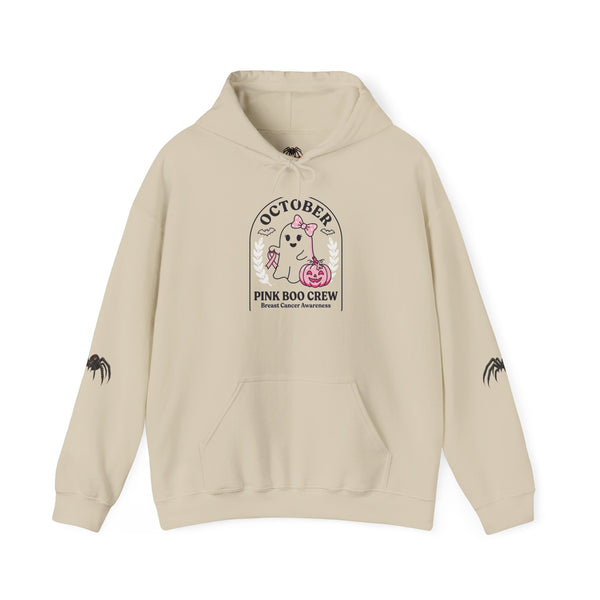 Halloween Ghost Hoodie — "October Pink Boo Crew" Graphic Pullover