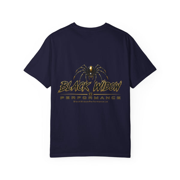 Venom in Motion Corvette C8 T-Shirt with black widow design and bold graphic on heavyweight cotton