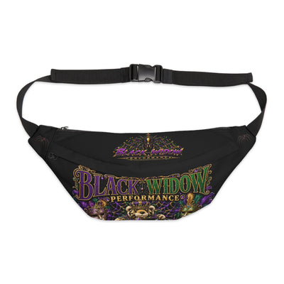 Black Widow Performance large fanny pack with vivid Mardi Gras circus design and adjustable waist belt