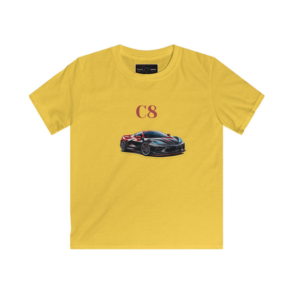 Black Kids C8 Corvette tee with sports car design and "One of One" text