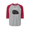 Black Widow Corvette C8 dad raglan shirt with black-and-white design and 3/4 sleeves