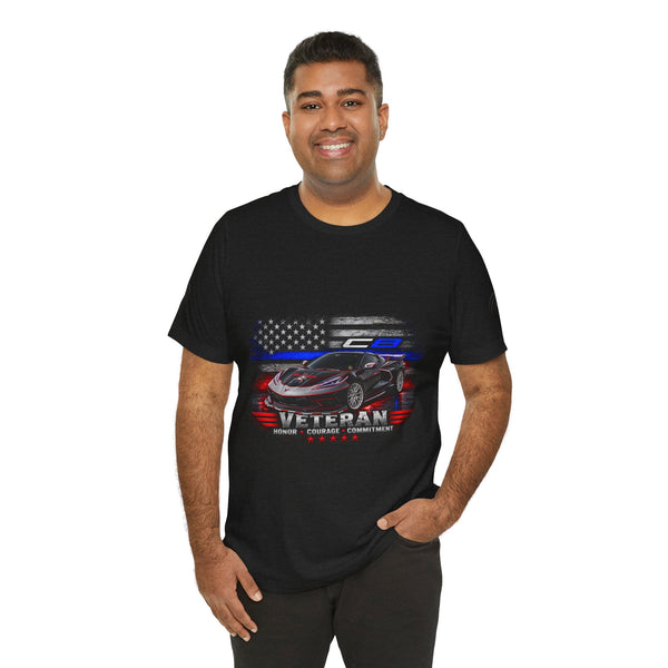 Black Veteran Corvette C8 Tee with Black Widow Performance graphic on breathable cotton fabric