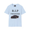 Black Widow Corvette R.I.P. Twenties vintage style t-shirt with nostalgic 1920s print and size guide table