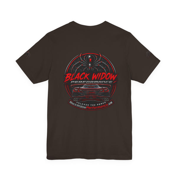 Black Veteran Corvette C8 Tee with Black Widow Performance graphic on breathable cotton shirt