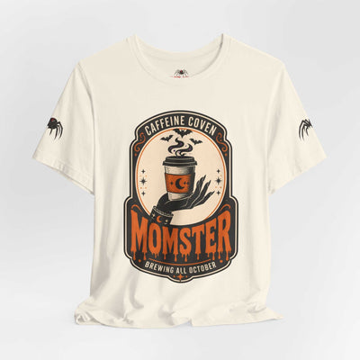 Momster Caffeine Coven Tee | Halloween Mom shirt, spooky pumpkin coffee design