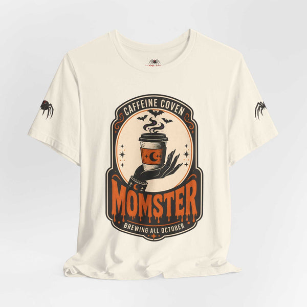 Momster Caffeine Coven Tee | Halloween Mom shirt, spooky pumpkin coffee design