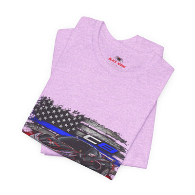Black Veteran Corvette C8 Tee with Black Widow Performance graphic on a black cotton T-shirt