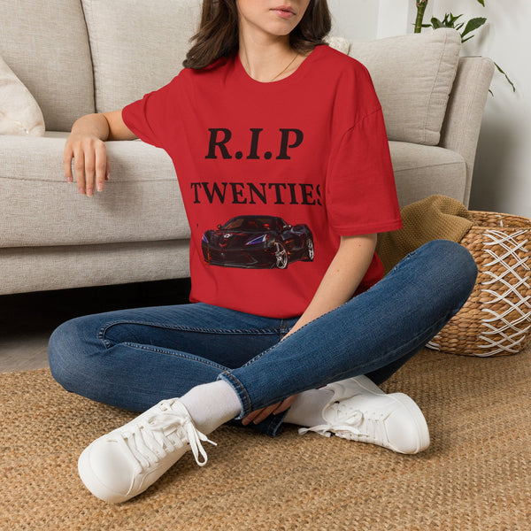 Black Widow Corvette R.I.P. 1920s nostalgia t-shirt with vintage style and size guide table