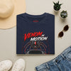 Black Widow Performance Venom in Motion Corvette tee with racing spider graphic on black lightweight cotton shirt