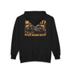 Black Widow Black zip hoodie with racing streetwear design in Saints colors