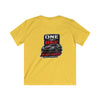 Kids C8 Corvette black lightweight tee with sports car graphic and durable ribbed collar