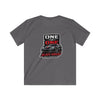 Kids C8 Corvette Black Widow tee with sleek sports car design on black fabric