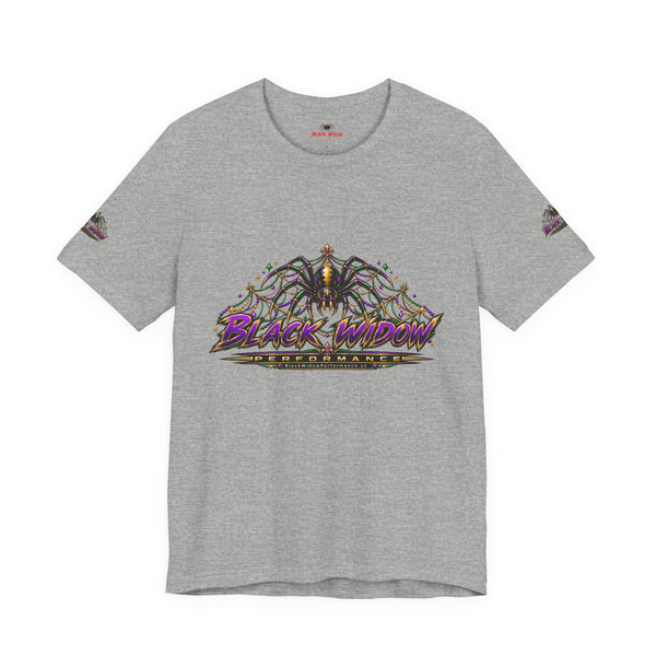 Black Widow Mardi Gras Tee — Vintage Spider Performance Graphic T-Shirt