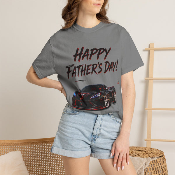 Black Widow Corvette C8 Dad T-shirt in soft garment-dyed cotton with sleek car design