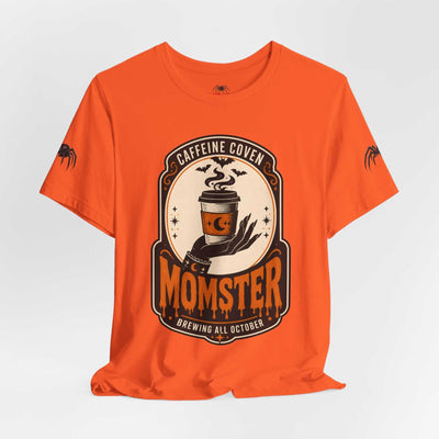 Momster Caffeine Coven Tee | Halloween Mom shirt, spooky pumpkin coffee design