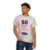 Black Widow Corvette 50th Spiral Tie-Dye Tee with vintage black-centered spiral and breathable cotton fabric